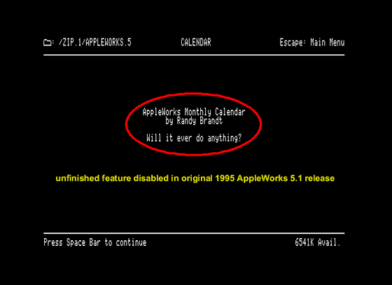 Unfinished calendar disabled in AppleWorks 5.1 release